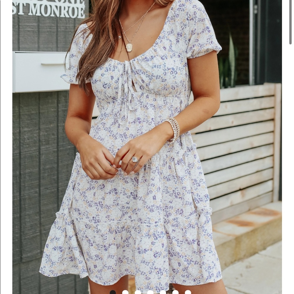 Short Sleeve Lavender Tiered Dress